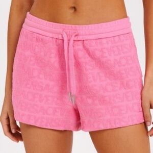 BNWT Versace Women’s Jacquard Towel Stitch Fabric Shorts Flamingo Size 44